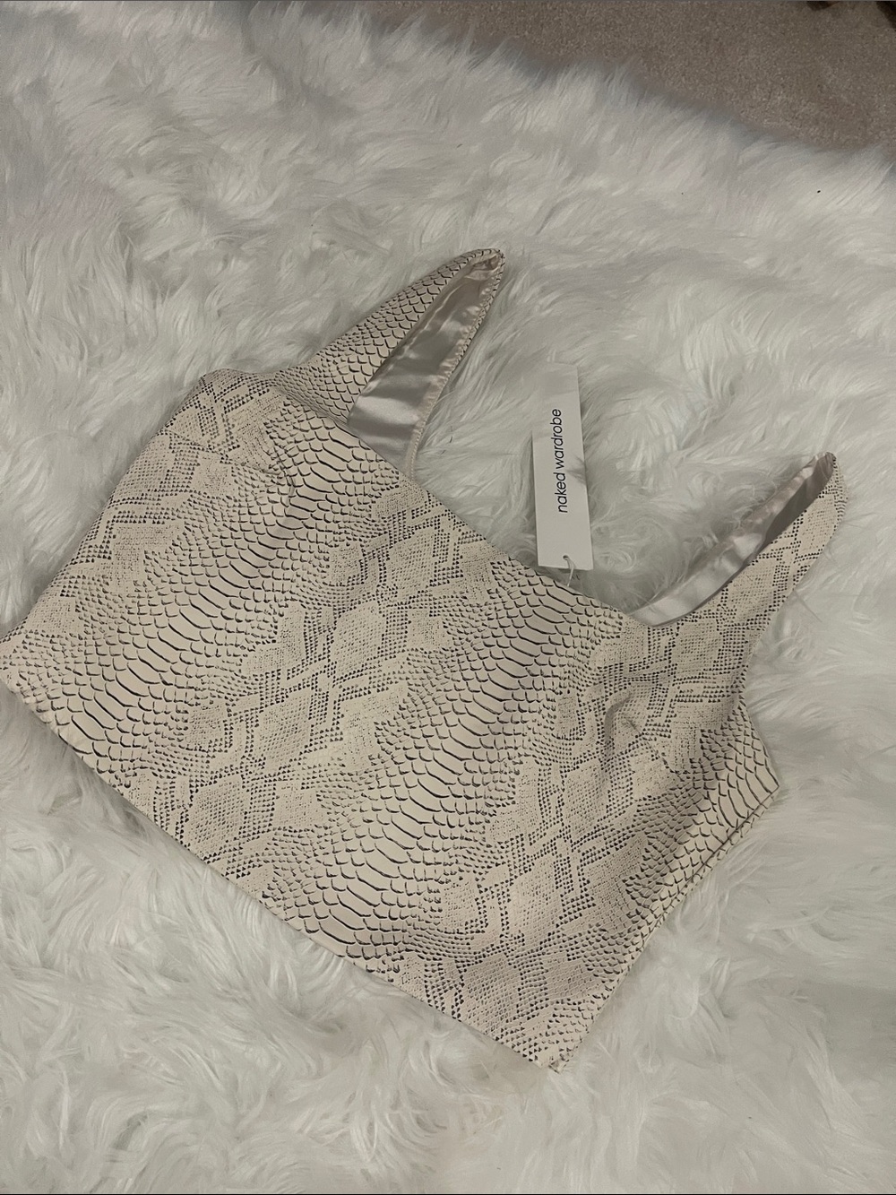 Vegan leather tank crop top cream